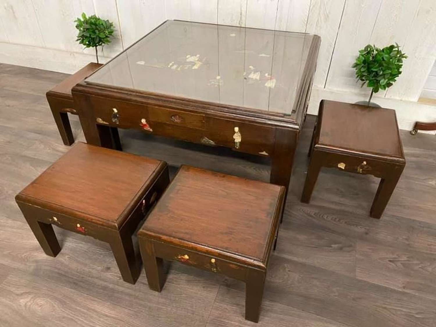 Chinese Tea Table and Low Stools Set