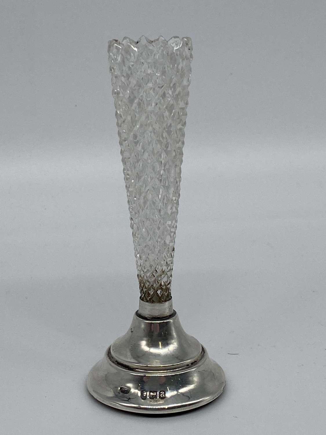Cut Glass and Solid Silver Bud Vase