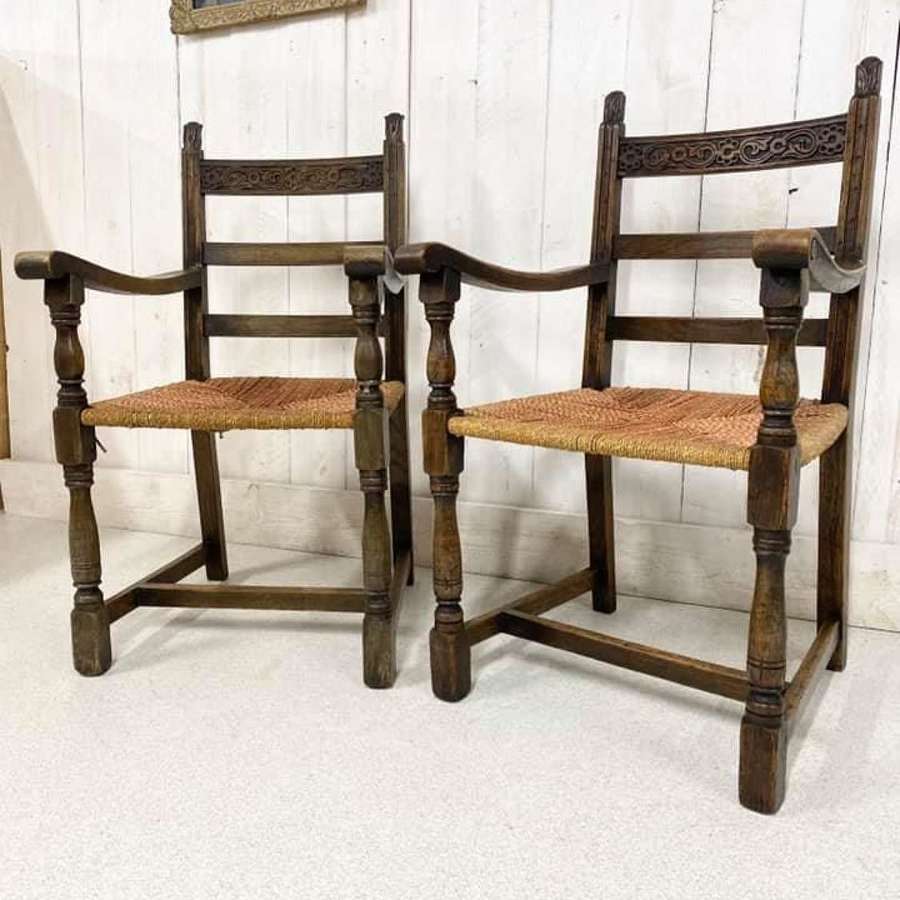 Pair of Oak Elbow Chairs