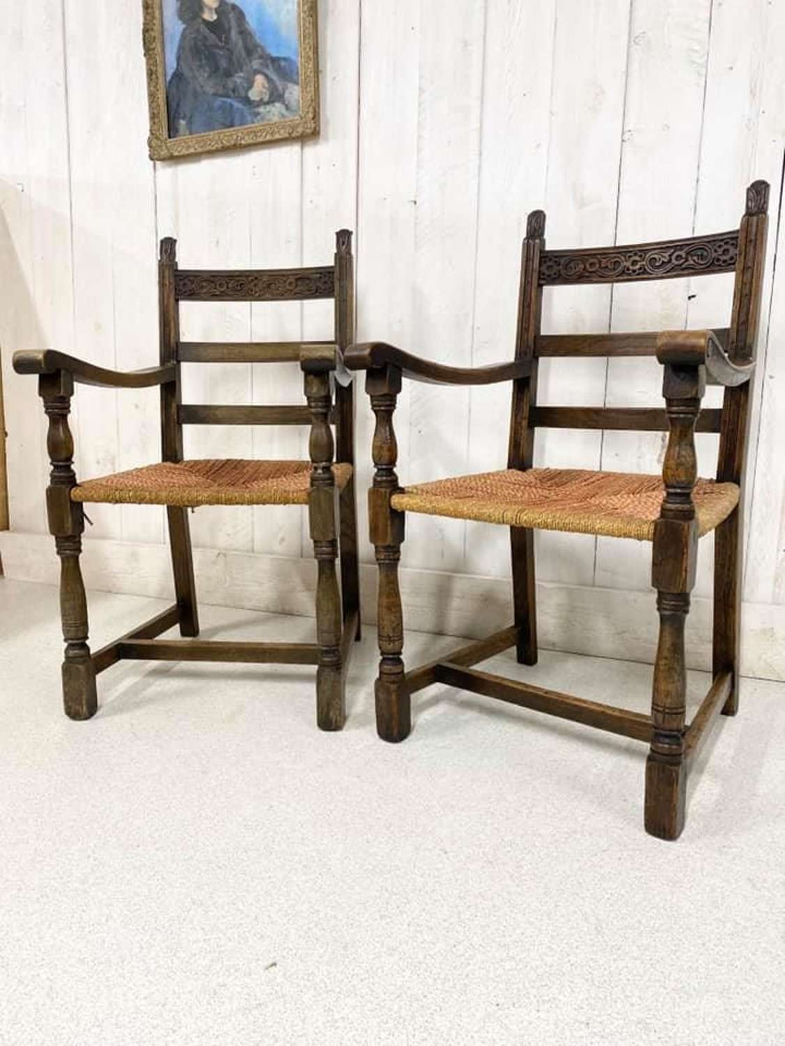 Pair of Oak Elbow Chairs