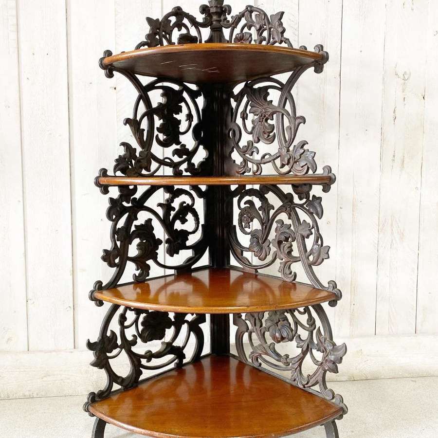 Victorian Cast Iron and Walnut Wot Not