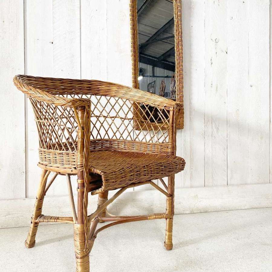 Wicker Chair and Mirror Set