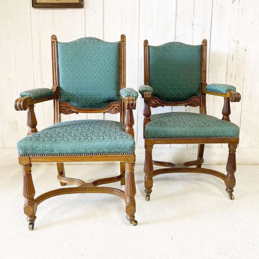 Pair of Victorian Walnut Library Chairs