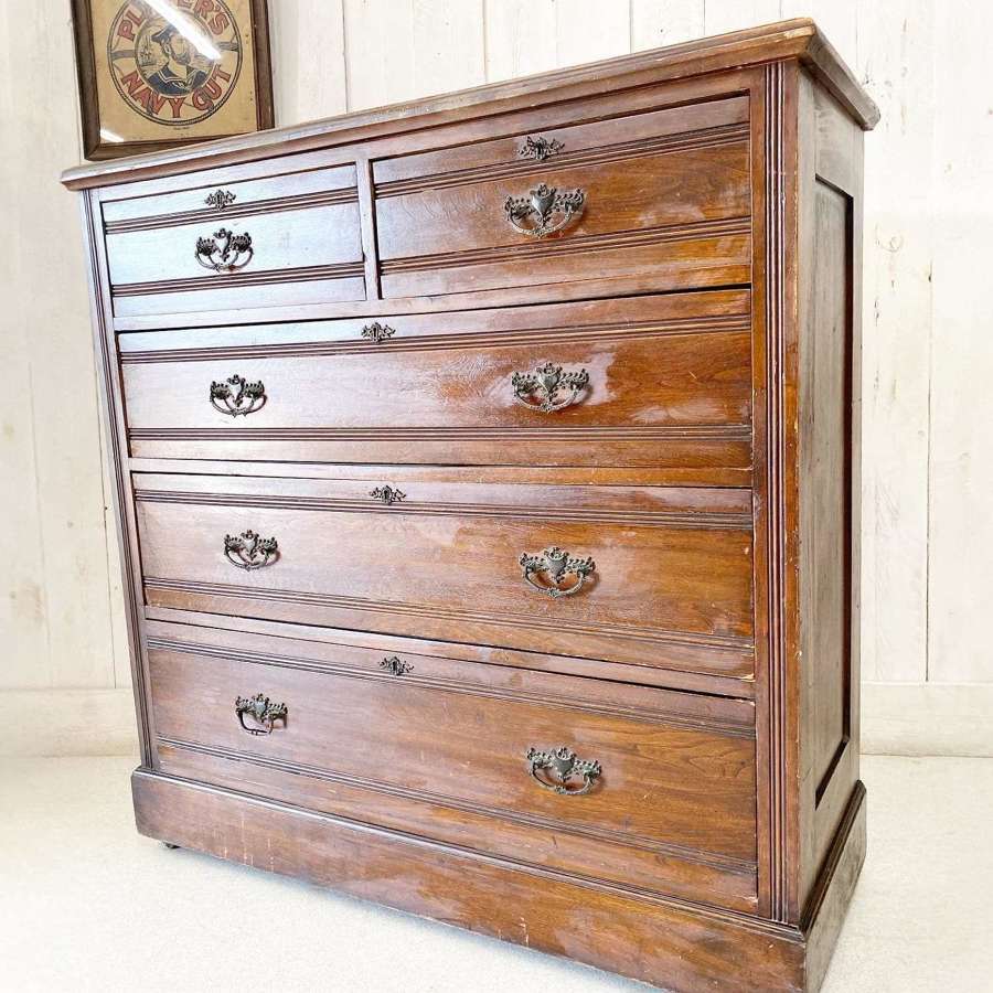 Large Victorian Ash Chest of Drawers with Key