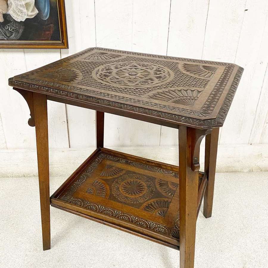 Carved Arts and Crafts Side Table