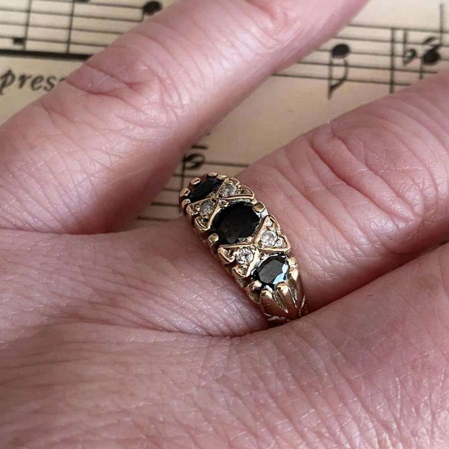9ct Chunky Gold Sapphire and Diamond Ring